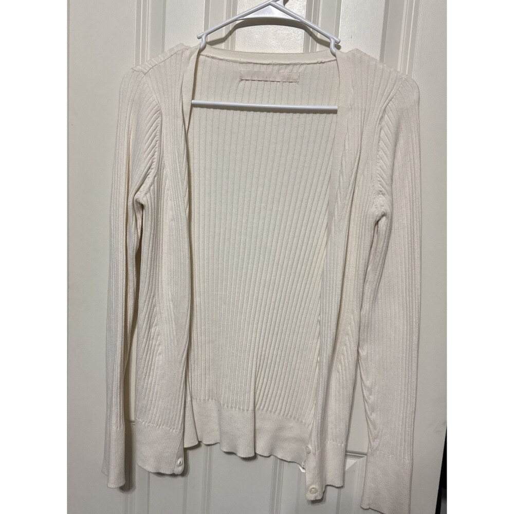 Vtg Women’s Old Navy M Ivory Knit Cardigan Ribbed Cotton Blend